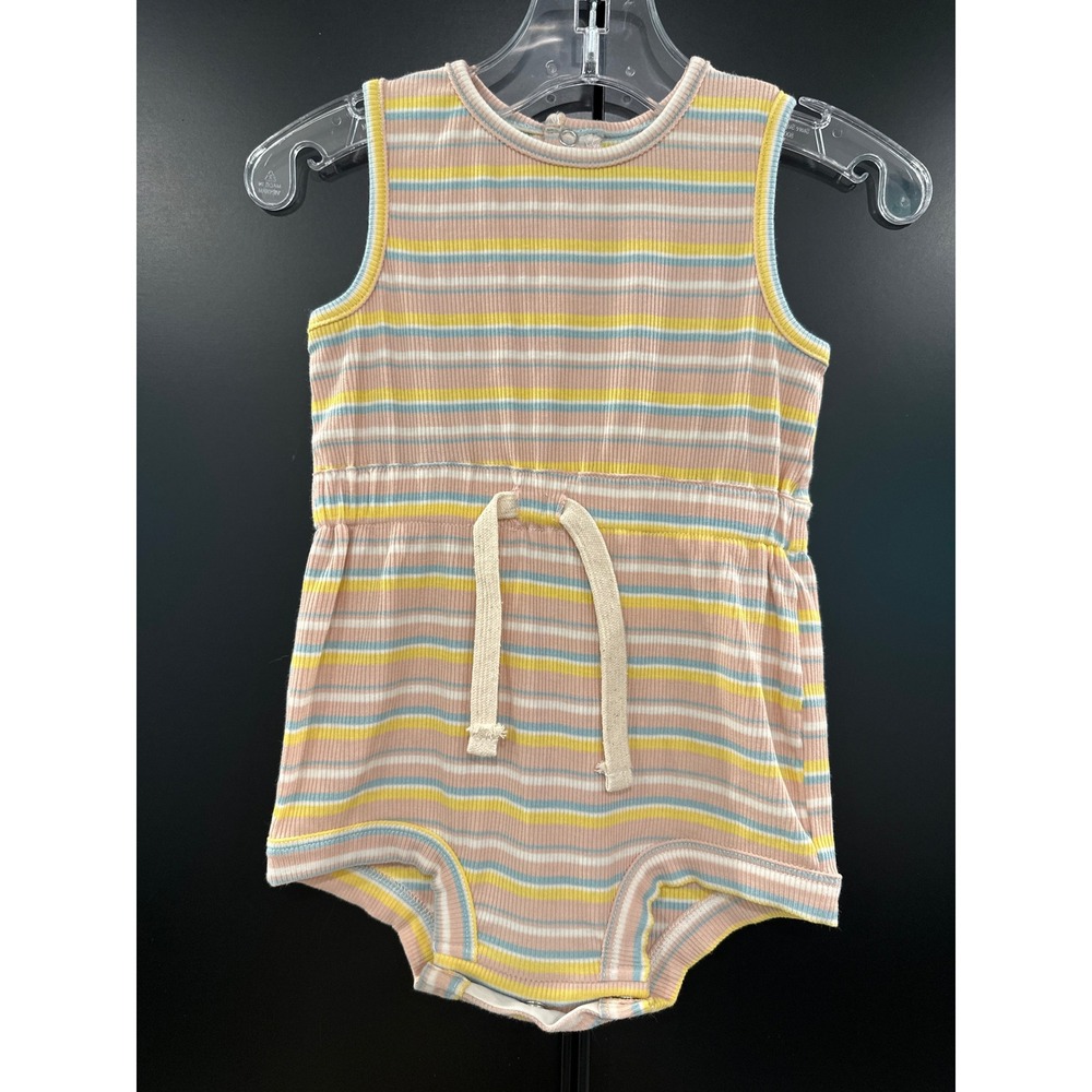 Vignette Baby Girls Pastel Stripe Ribbed Romper Sleeveless Pink Yellow 9-12M NEW